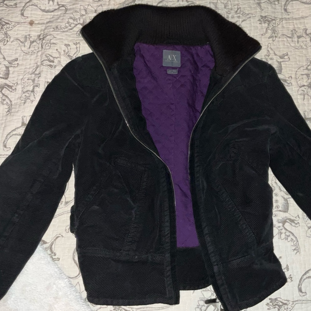 Armani Exchange Black Bomber Jacket with High Collar